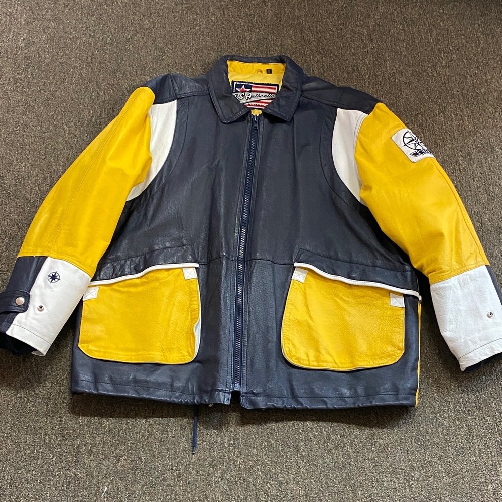 Michael Hoban Leather Jacket with Yellow and Blue